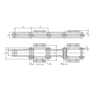 konveijera ķēde ar stiprinājumiem